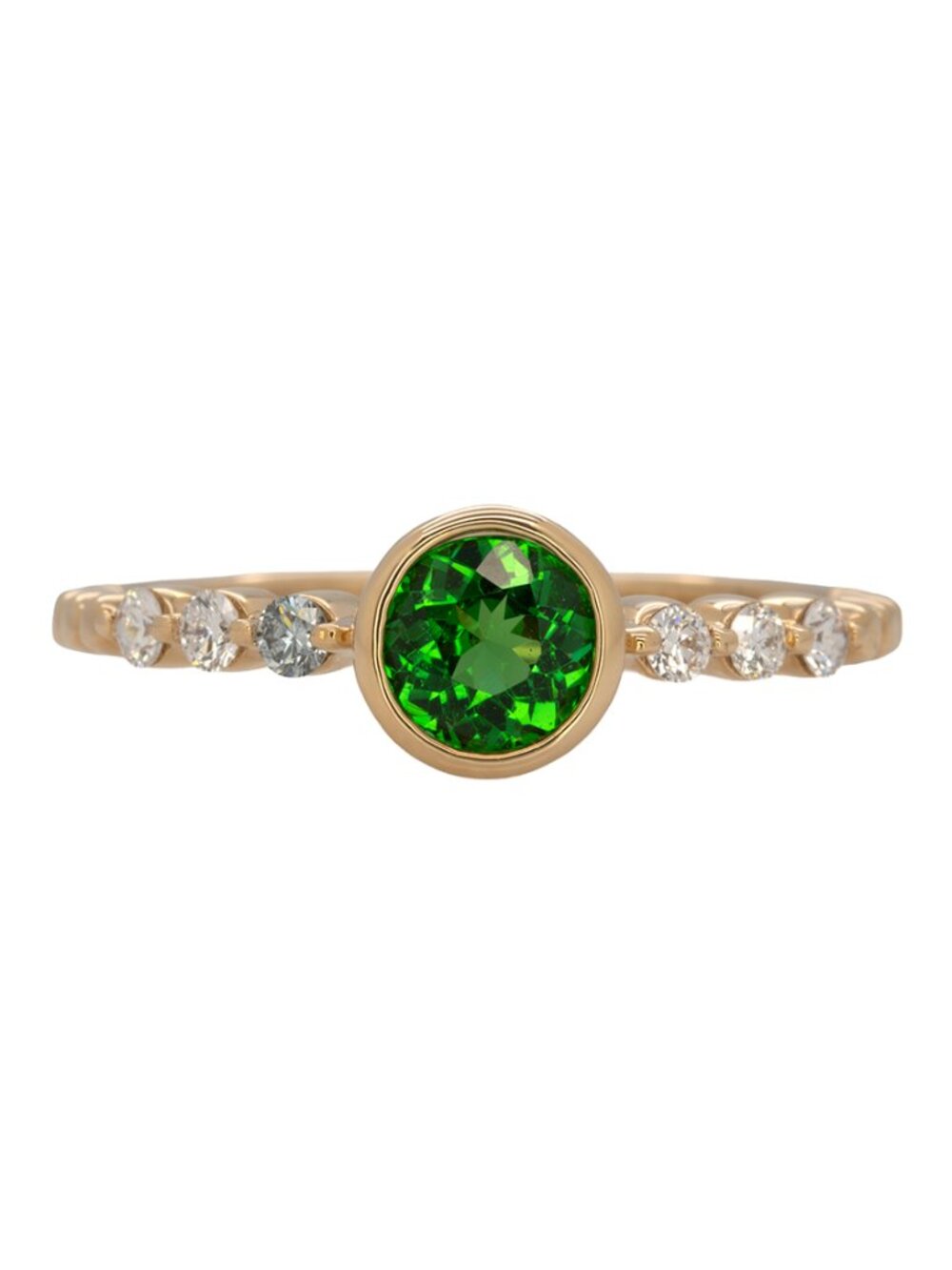 0.47ct Round Tsavorite Garnet Ring in 14K Yellow Gold with Natural Diamonds